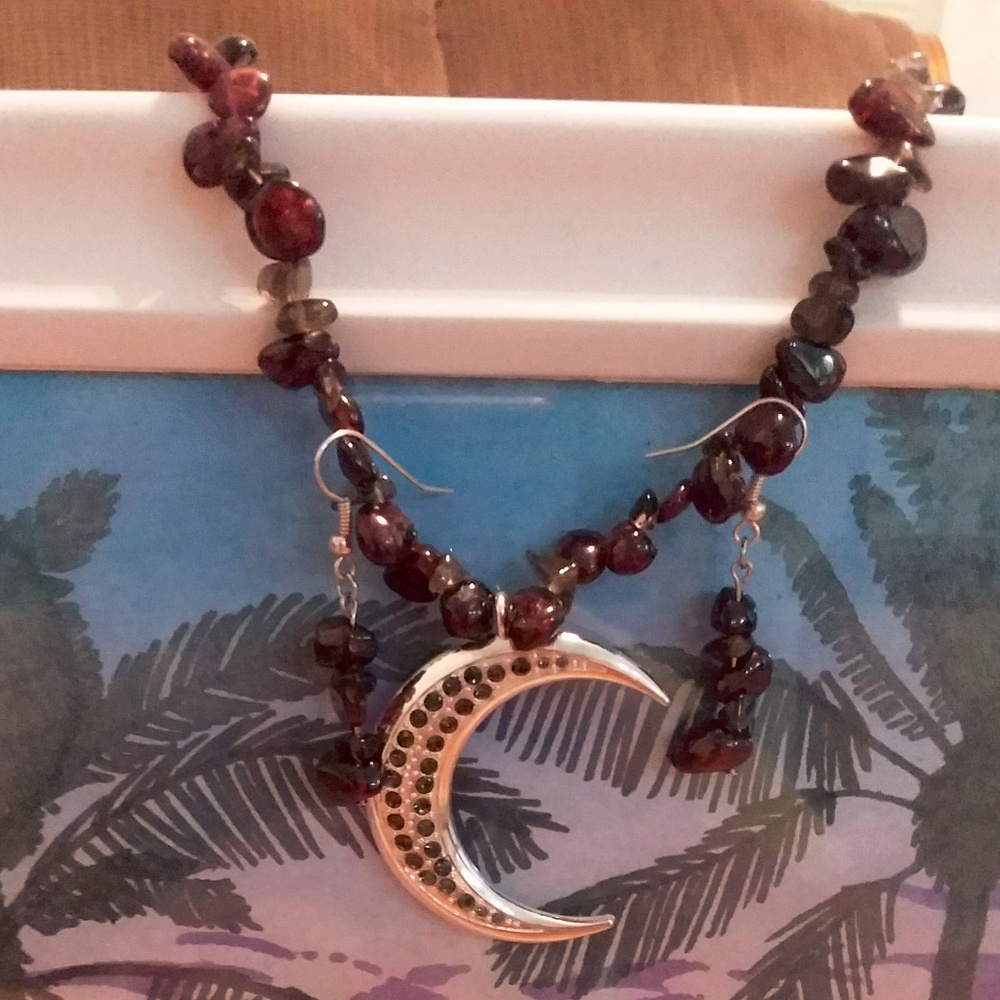 Garnet Silver Moon Necklace